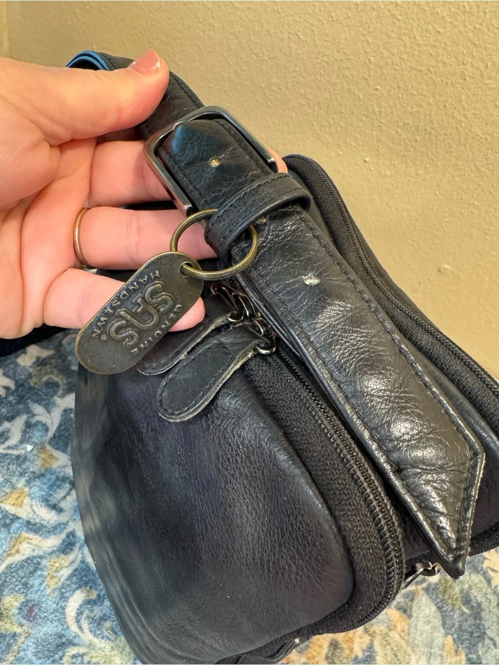 SAS Black Leather Messenger Crossbody Bag